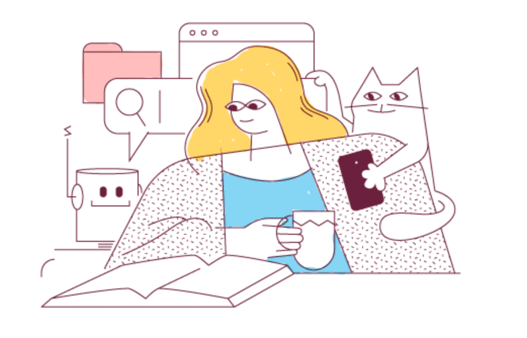 ilustración mujer café gato